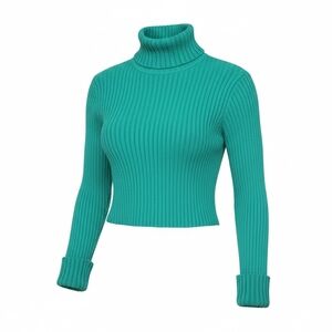 SHEIN Turquoise Ribbed Turtleneck Sweater